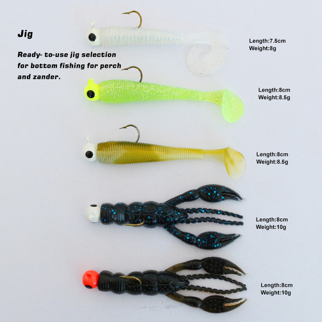 Customized trout/perch/pike/zander fishing kit with jig head twister