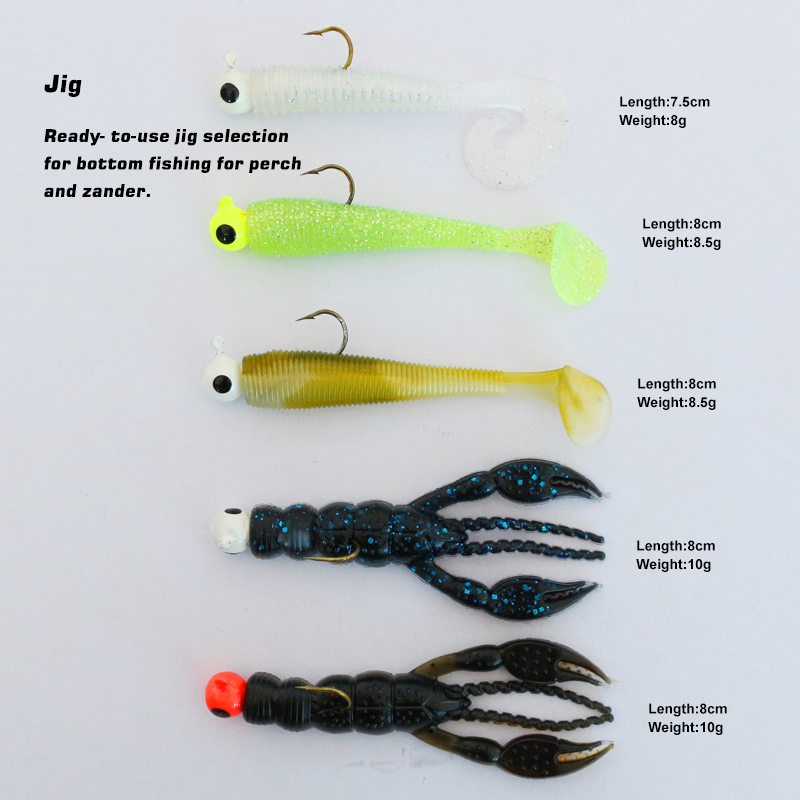 Customized trout/perch/pike/zander fishing kit with jig head twister