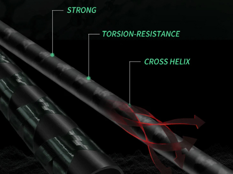 High-performance carbon fiber fishing rod featuring cross helix design for enhanced strength and torsion resistance, ideal for any fishing enthusiast.
